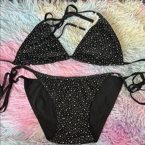 NEW Bling Rhinestone Side Tie Halter Cheeky Bikini Set L